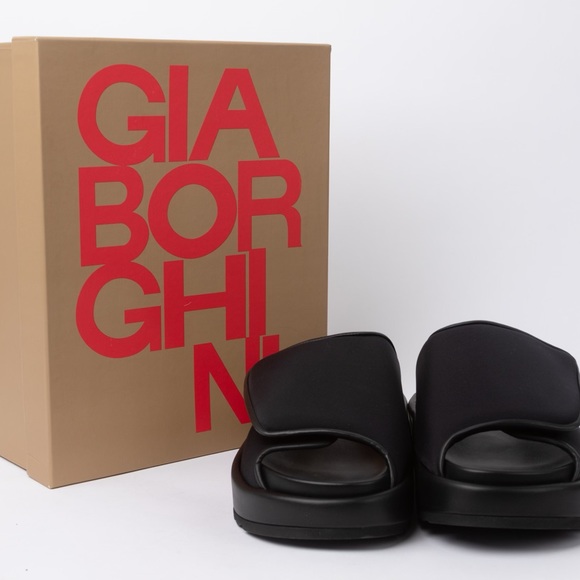 Giaborghini black leather and scuba slide sandals with Velcro closure - Picture 5 of 5